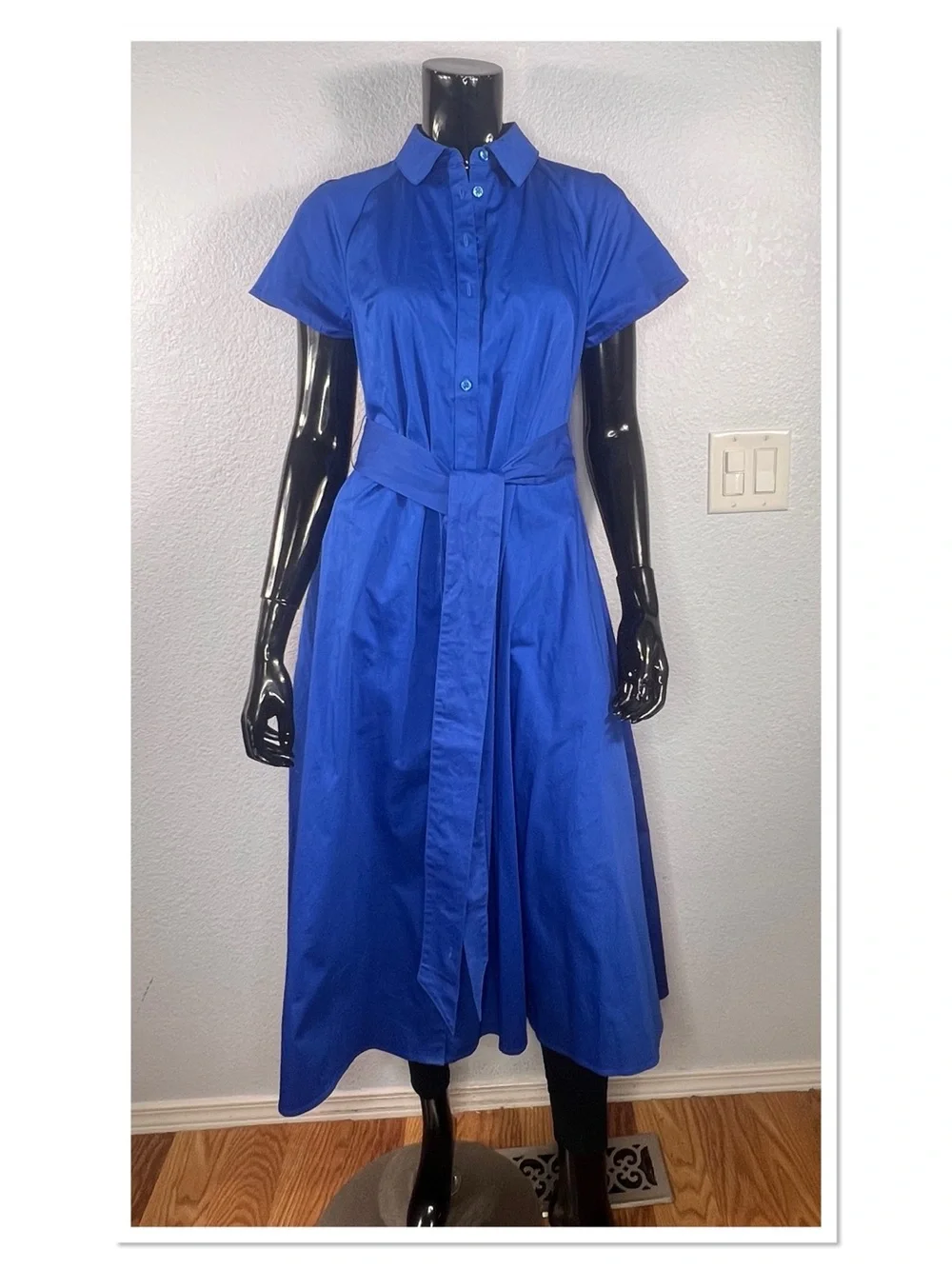 Kate Spade NY Classic Blue Button Up Shirt Dress Waist Tie Sz M Cotton Blend